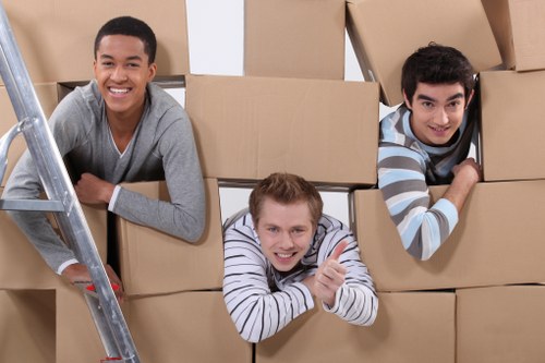 Office furniture and boxes prepared for a business move
