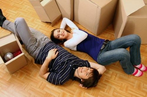 Boxes and wrapped furniture prepared for house removals in Kew